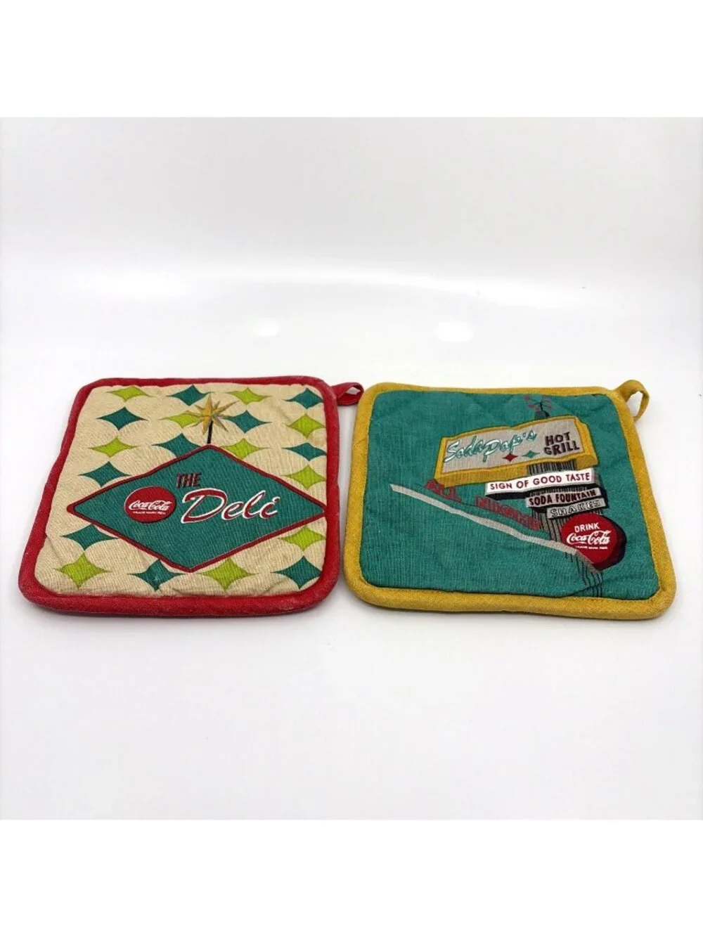 Vintage Coca-Cola Potholders Set of 2 Soda Pop's Hot Grill The Deli 100% Cotton